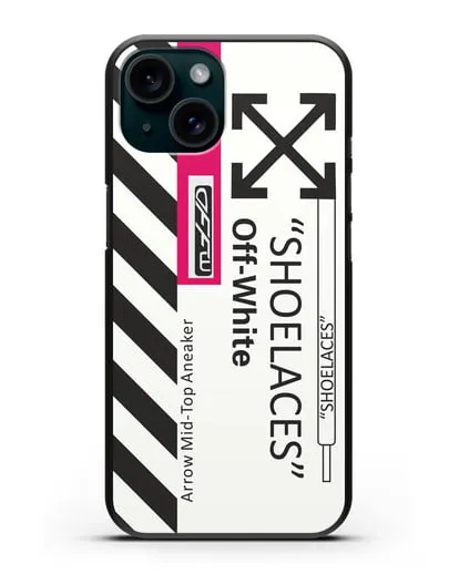 Чехол с дизайном Off White Style Shoelaces белый силиконовый для iPhone 15