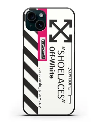 Чехол с дизайном Off White Style Shoelaces белый силиконовый для iPhone 15 Plus