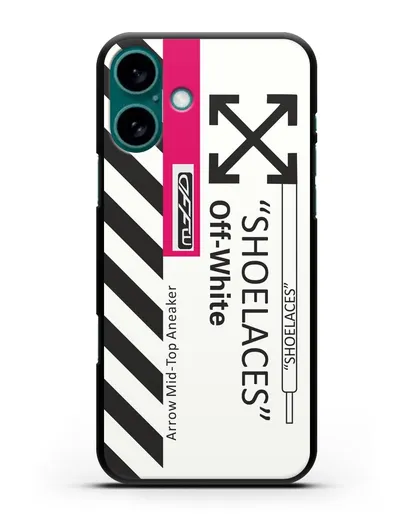 Чехол с дизайном Off White Style Shoelaces белый силиконовый для iPhone 16 Plus