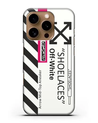 Чехол с дизайном Off White Style Shoelaces белый силиконовый для iPhone 16 Pro