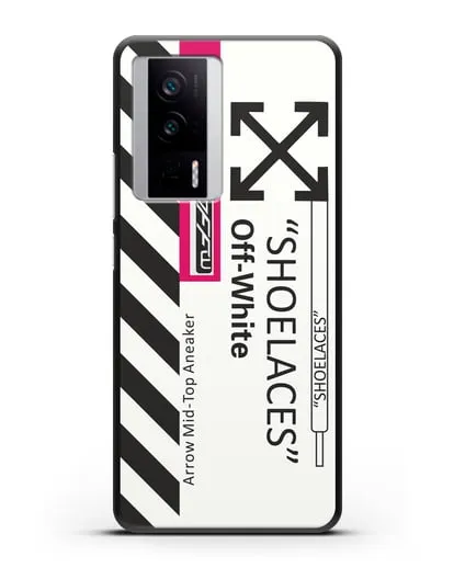 Чехол с дизайном Off White Style Shoelaces белый силиконовый для Xiaomi Poco F5 Pro