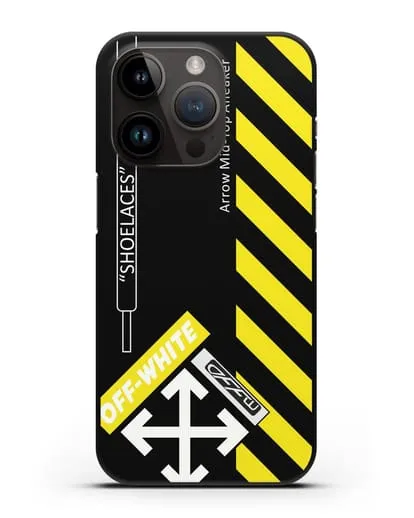 Чехол с дизайном Off White Style Shoelaces черный силиконовый для iPhone 14 Pro