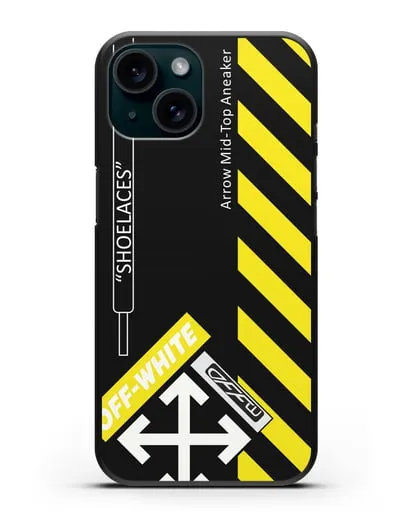 Чехол с дизайном Off White Style Shoelaces черный силиконовый для iPhone 15