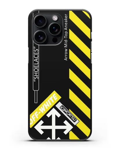 Чехол с дизайном Off White Style Shoelaces черный силиконовый для iPhone 15 Pro Max