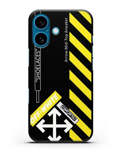 Чехол с дизайном Off White Style Shoelaces черный силиконовый для iPhone 16