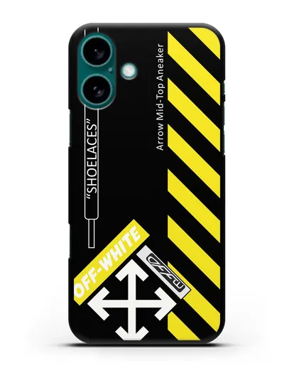 Чехол с дизайном Off White Style Shoelaces черный силиконовый для iPhone 16 Plus