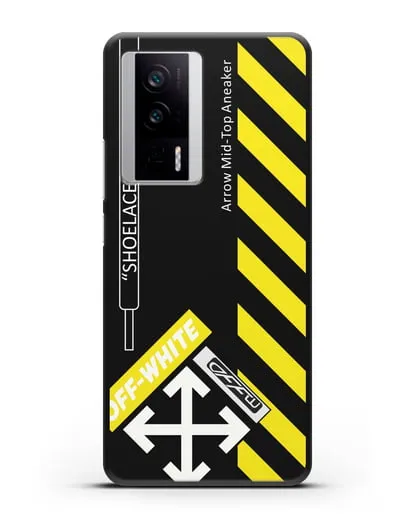 Чехол с дизайном Off White Style Shoelaces черный силиконовый для Xiaomi Poco F5 Pro