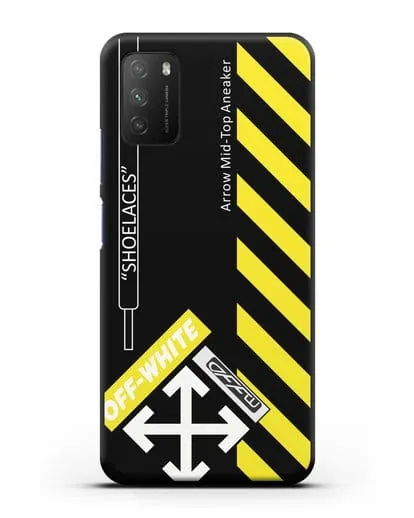 Чехол с дизайном Off White Style Shoelaces черный силиконовый для Xiaomi Poco M3