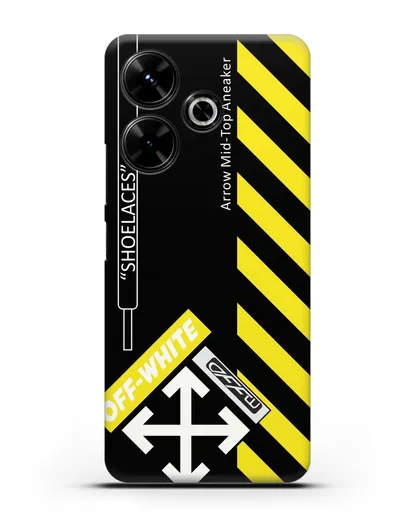 Чехол с дизайном Off White Style Shoelaces черный силиконовый для Xiaomi Poco M6