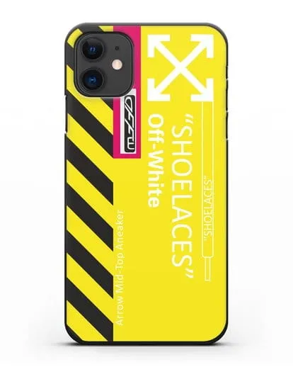 Чехол с дизайном Off White Style Shoelaces желтый силиконовый для iPhone 11