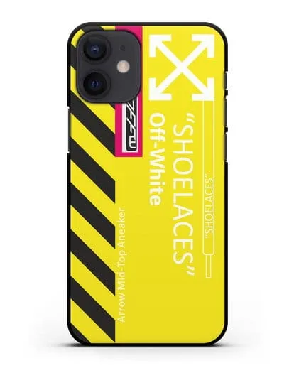 Чехол с дизайном Off White Style Shoelaces желтый силиконовый для iPhone 12 mini