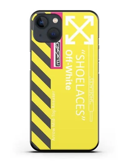 Чехол с дизайном Off White Style Shoelaces желтый силиконовый для iPhone 13
