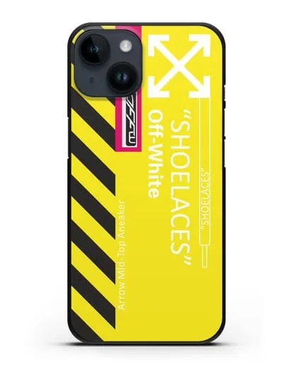 Чехол с дизайном Off White Style Shoelaces желтый силиконовый для iPhone 14
