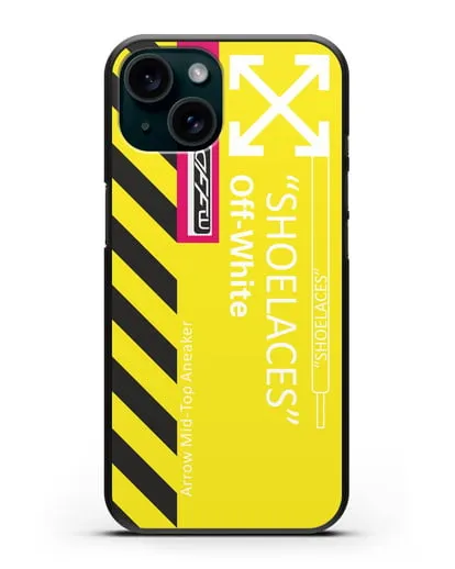 Чехол с дизайном Off White Style Shoelaces желтый силиконовый для iPhone 15