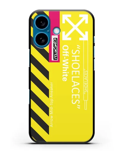 Чехол с дизайном Off White Style Shoelaces желтый силиконовый для iPhone 16