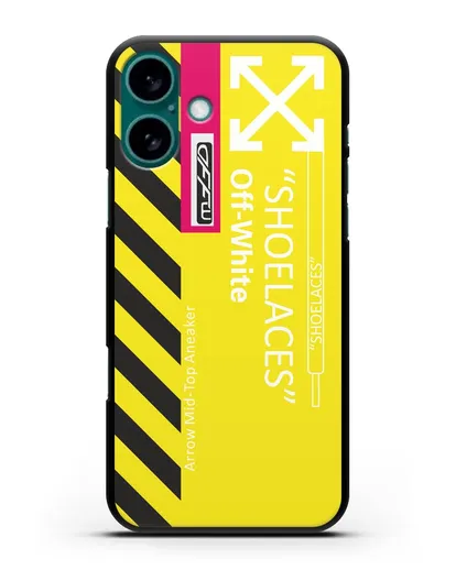 Чехол с дизайном Off White Style Shoelaces желтый силиконовый для iPhone 16 Plus
