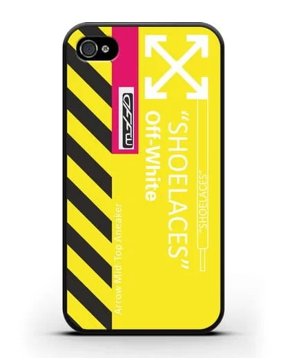Чехол с дизайном Off White Style Shoelaces желтый силиконовый для iPhone 4/4s