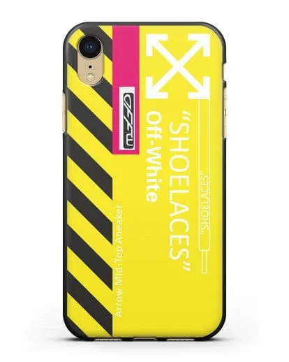 Чехол с дизайном Off White Style Shoelaces желтый силиконовый для iPhone XR