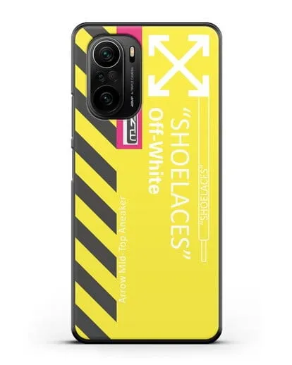 Чехол с дизайном Off White Style Shoelaces желтый силиконовый для Xiaomi Poco F3