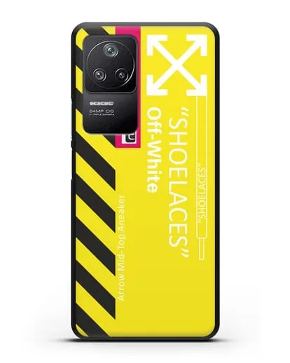 Чехол с дизайном Off White Style Shoelaces желтый силиконовый для Xiaomi Poco F4