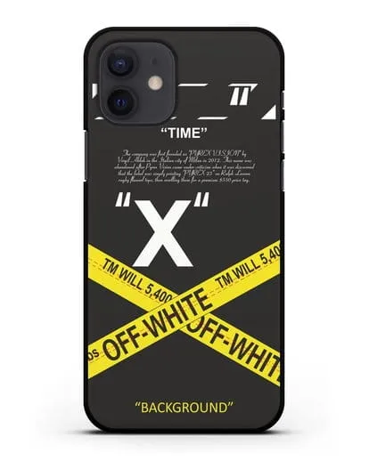 Чехол Off-White с желтой лентой силиконовый для iPhone 12