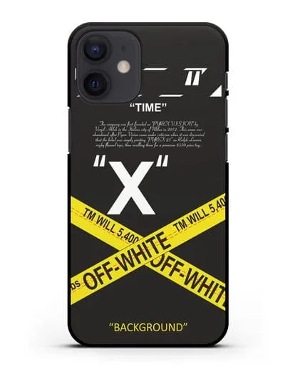 Чехол Off-White с желтой лентой силиконовый для iPhone 12 mini