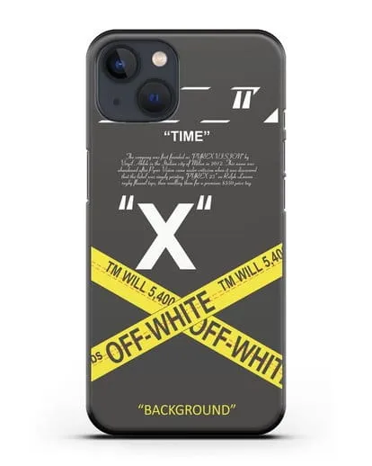 Чехол Off-White с желтой лентой силиконовый для iPhone 13