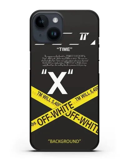 Чехол Off-White с желтой лентой силиконовый для iPhone 14