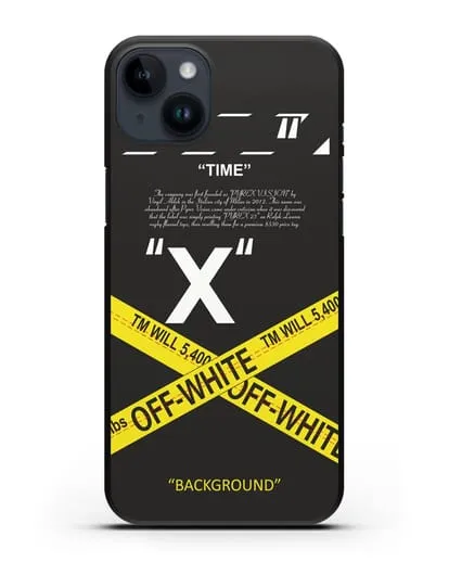 Чехол Off-White с желтой лентой силиконовый для iPhone 14 Plus