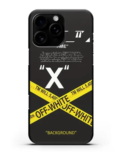 Чехол Off-White с желтой лентой силиконовый для iPhone 16 Pro Max