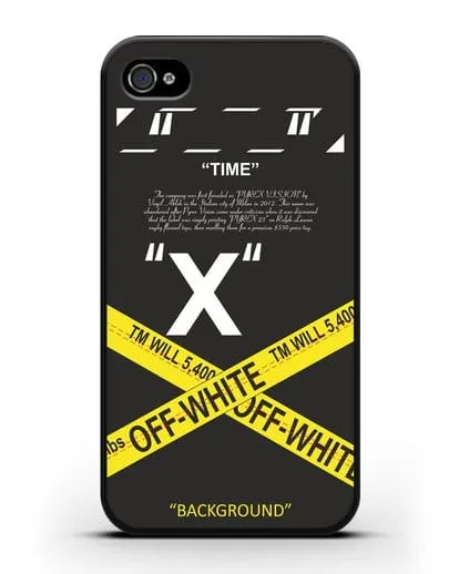 Чехол Off-White с желтой лентой силиконовый для iPhone 4/4s