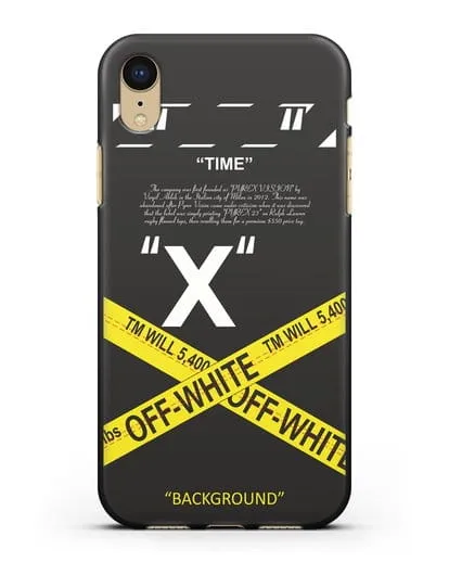 Чехол Off-White с желтой лентой силиконовый для iPhone XR