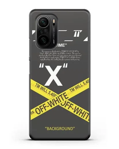 Чехол Off-White с желтой лентой силиконовый для Xiaomi Poco F3