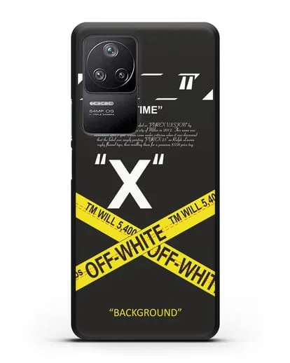 Чехол Off-White с желтой лентой силиконовый для Xiaomi Poco F4