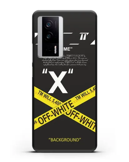 Чехол Off-White с желтой лентой силиконовый для Xiaomi Poco F5 Pro