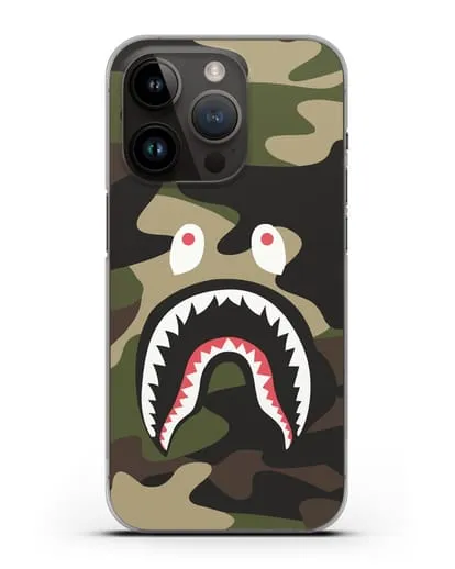Чехол с рисунком Kaws акула зеленая силиконовый для iPhone 14 Pro