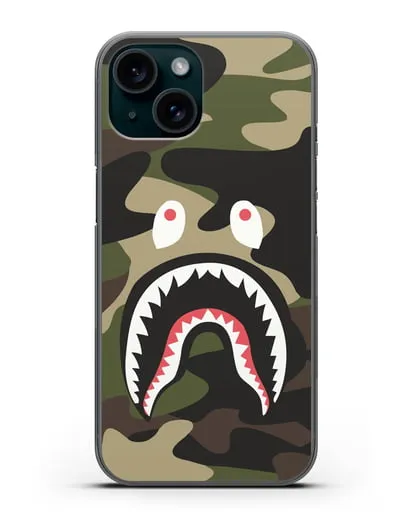 Чехол с рисунком Kaws акула зеленая силиконовый для iPhone 15