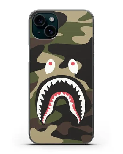 Чехол с рисунком Kaws акула зеленая силиконовый для iPhone 15 Plus