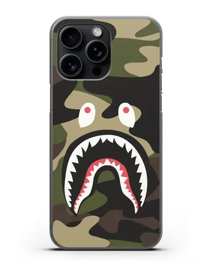 Чехол с рисунком Kaws акула зеленая силиконовый для iPhone 15 Pro Max