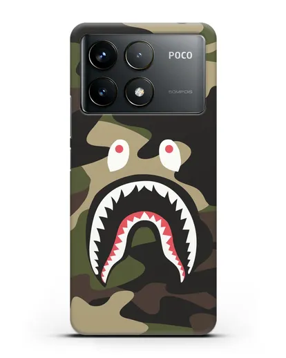 Чехол с рисунком Kaws акула зеленая силиконовый для Xiaomi Poco F6 Pro