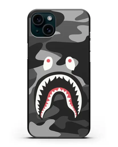 Чехол с рисунком Kaws акула серая силиконовый для iPhone 15 Plus