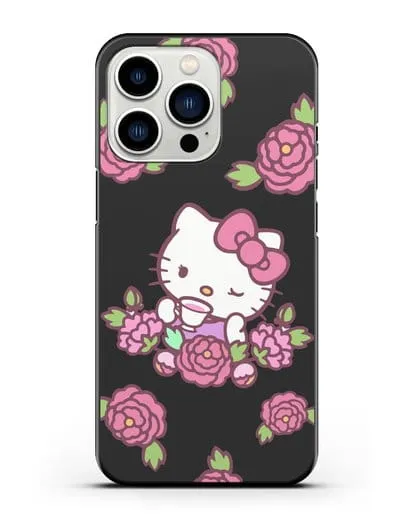 Чехол Китти с цветами силиконовый для iPhone 13 Pro