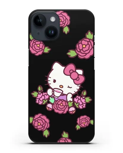 Чехол Китти с цветами силиконовый для iPhone 14