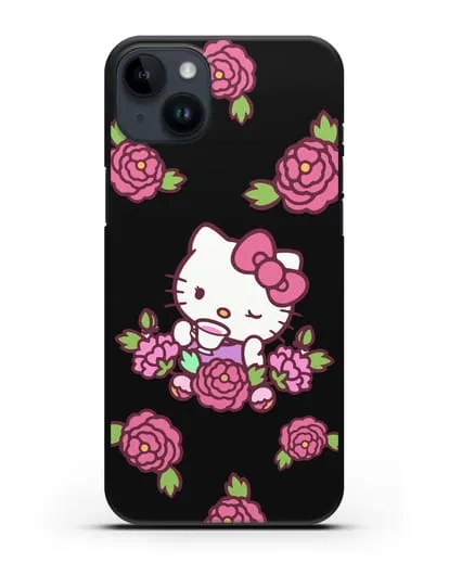 Чехол Китти с цветами силиконовый для iPhone 14 Plus