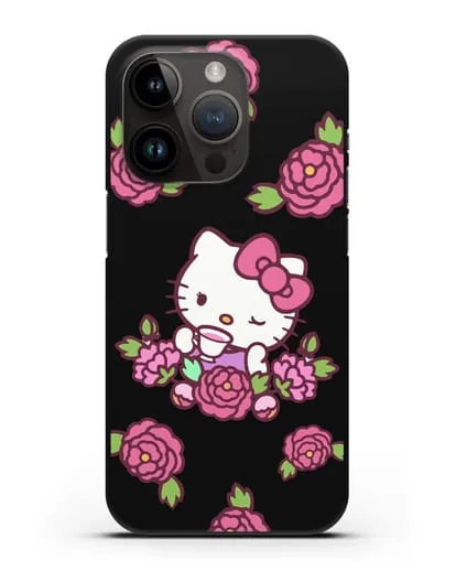 Чехол Китти с цветами силиконовый для iPhone 14 Pro