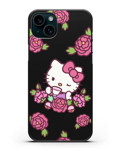 Чехол Китти с цветами силиконовый для iPhone 15 Plus