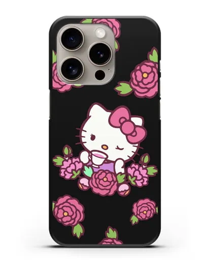 Чехол Китти с цветами силиконовый для iPhone 15 Pro