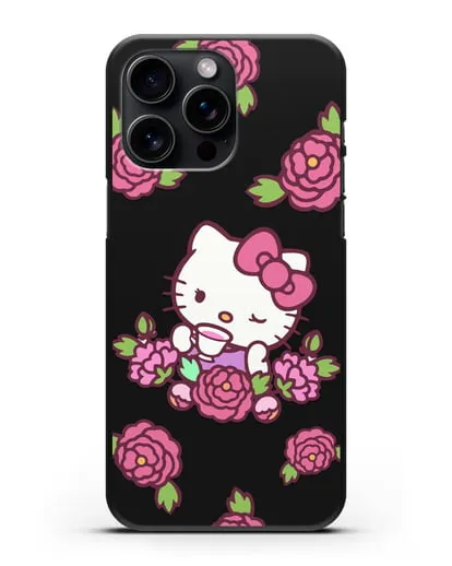 Чехол Китти с цветами силиконовый для iPhone 15 Pro Max
