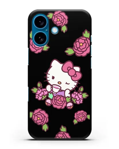 Чехол Китти с цветами силиконовый для iPhone 16