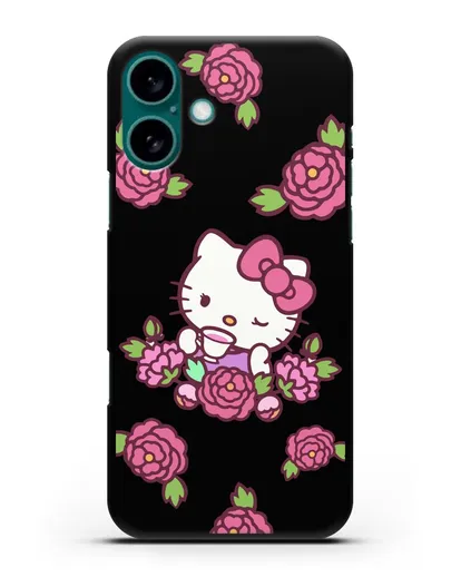 Чехол Китти с цветами силиконовый для iPhone 16 Plus
